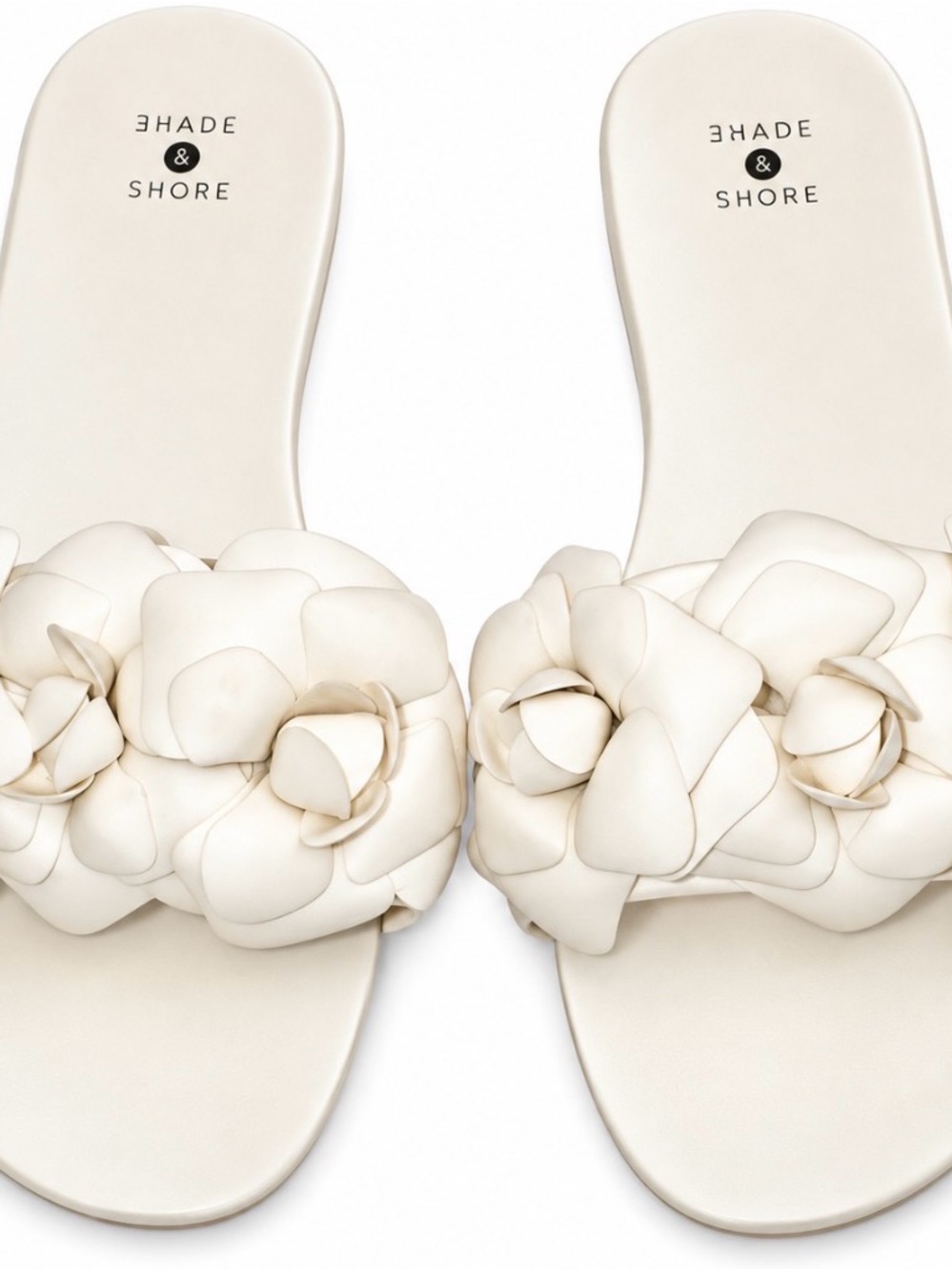 Shade & Shore Cream Floral Band Slide Sandals SZ 8 Rubber slip on flats